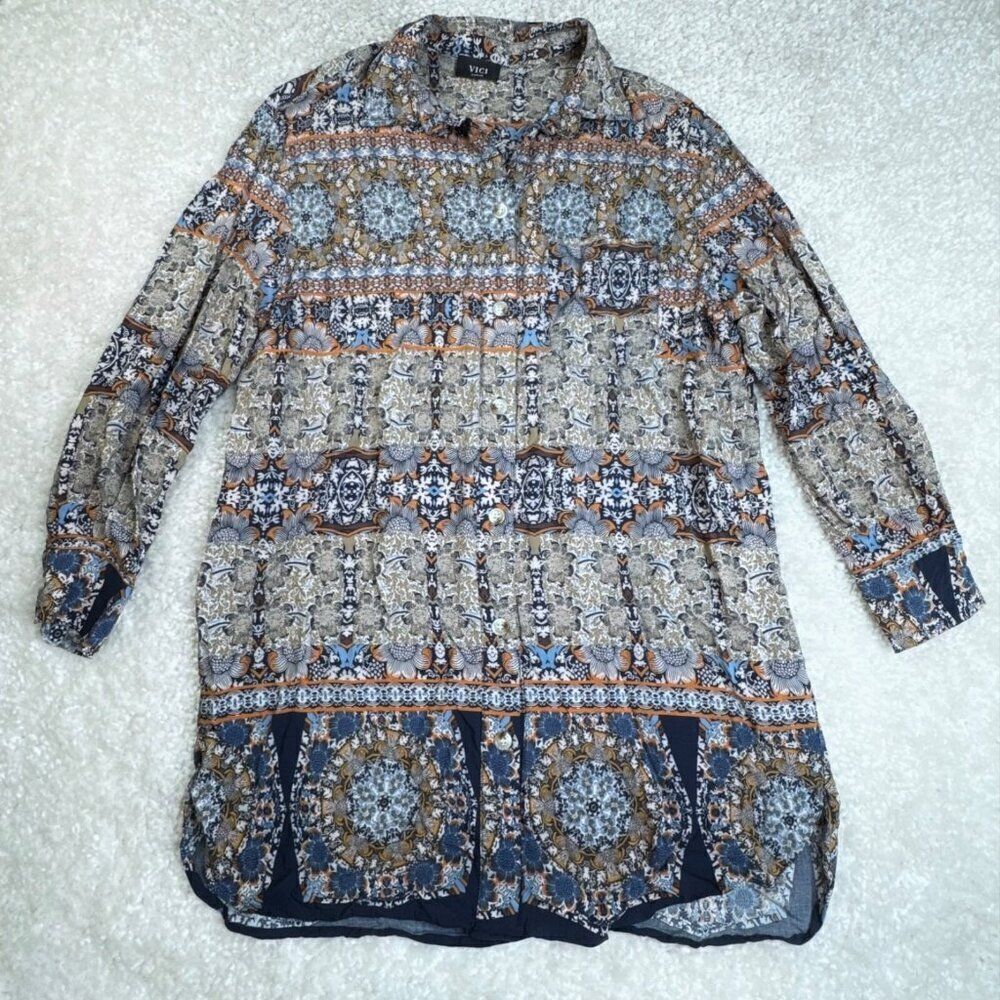 VICI Floral Button Front Long Sleeve Shirt Dress